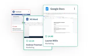 Captured employee desktop windows with capture times